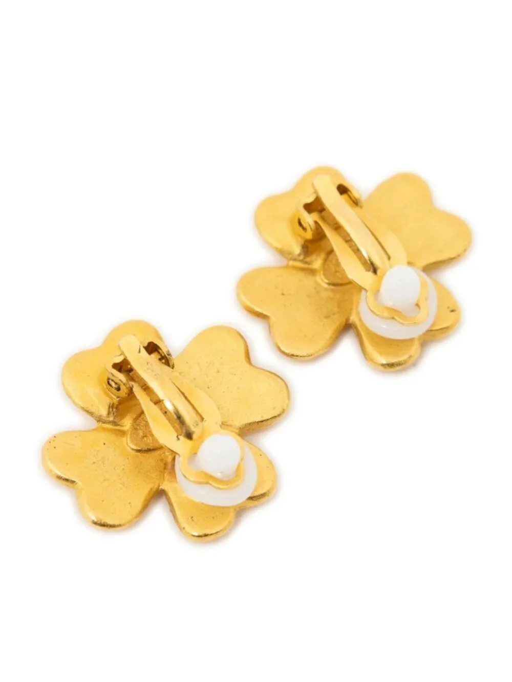 Chanel CC Clover Dangle Clip on Earrings Gold Plated